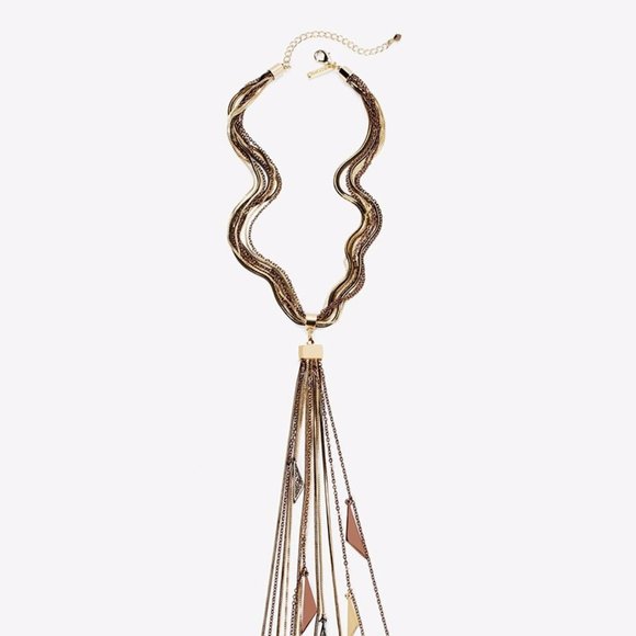 WHITE HOUSE BLACK MARKET WHBM SNAKE CHAIN TASSLE NECKLACE - Picture 3 of 10